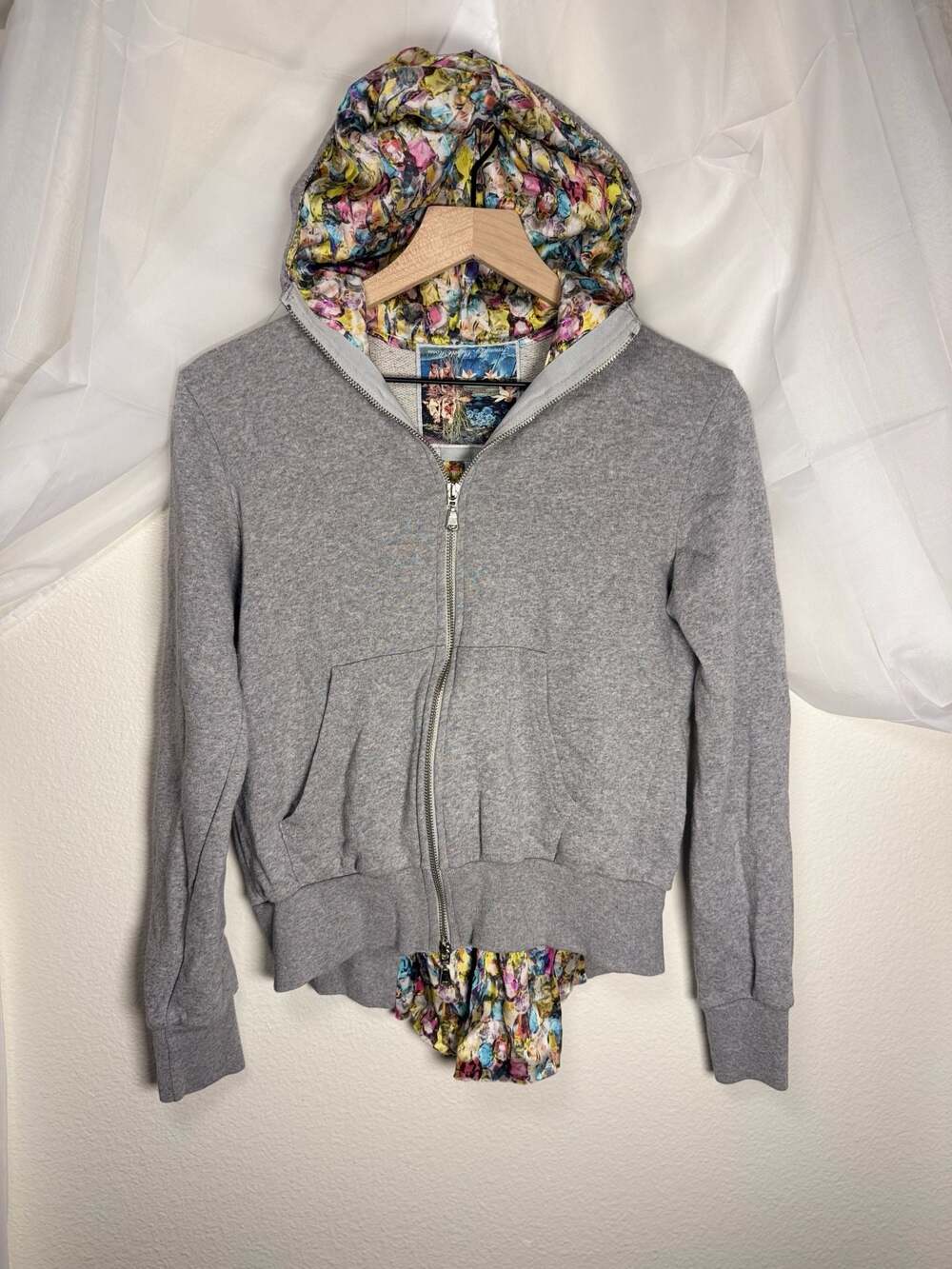 Femme by Michele Rossi RARE 100% Cotton Hoodie w/ Floral Colorful Insert Lining